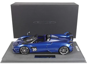 Pagani Huayra Roadster BC Carbon Fiber Blue Metallic with Purple Interior with DISPLAY CASE Limited Edition to 48 pieces Worldwide 1/18 Model Car by