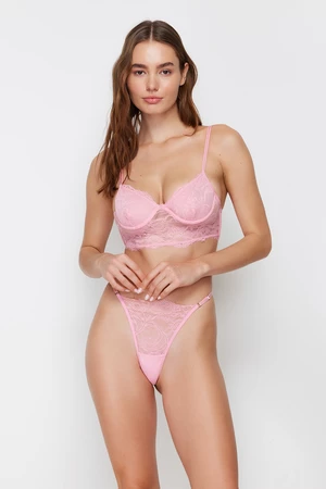 Trendyol Pink Lace String Strap Capless Knitted Lingerie Set