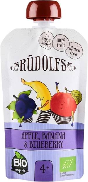 Rudolfs BIO Ovocný bezlepkový príkrm Jablko, banán, čučoriedka 110 g