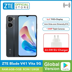 New Global Version ZTE Blade V41 Vita 5G Smartphone Dimensity 810 50MP Triple Cameras 6GB 128GB NFC 22.5W 4500mAh