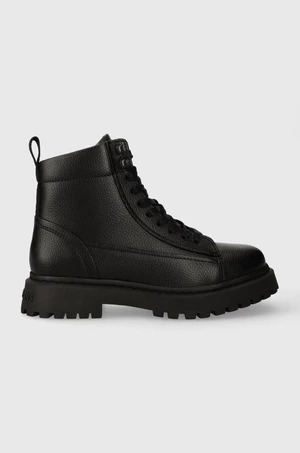 Kožené členkové topánky Tommy Jeans TJM WARM LINING BOOT pánske, čierna farba, EM0EM01274