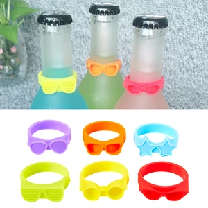 6Pcs/Bag Silicone Glasses Shape Wine Glass Markers Wine Identifier Drinking Cup Sign Mixed Colors