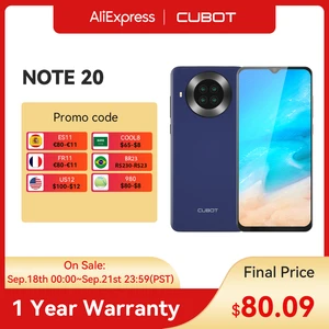 Cubot Note 20 Cellphone NFC 6.5″ HD+ Display 3GB+64GB Smartphone Rear Quad Camera Face Unlock 4200mAh Android 10.0