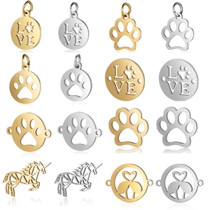 5pcs/lot Pet Dog Paw Print DIY Charms Wholesale Stainless Steel Unicorn Pendant Flamingo Connectors Charm For Jewelry Making