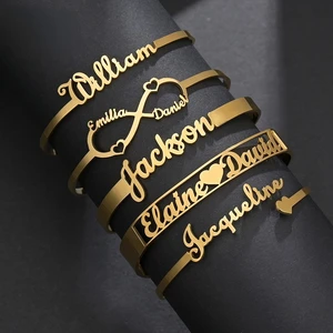 Custom Bangle Stainless Steel For Women Personalized Name Bracelet Letter Customized Charm Cuff Bangles Gold Infinity Jewelry