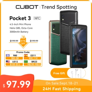 Cubot Pocket 3, 4.5-Inch Mini Smartphone, Helio G85,Octa-Core, NFC, 4GB RAM, 64GB ROM, 3000mAh, 20MP Camera, Dual SIM 4G Phone