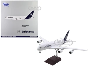 Airbus A380 Commercial Aircraft "Lufthansa" (D-AIMK) White with Dark Blue Tail "Gemini 200" Series 1/200 Diecast Model Airplane by GeminiJets