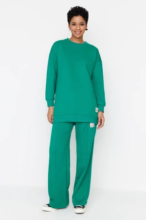 Trendyol Dark Green Crew Neck Knitted Tracksuit Set With Decorative Labels