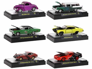 "Auto Meets" Set of 6 Cars IN DISPLAY CASES Release 67 Limited Edition 1/64 Diecast Model Cars by M2 Machines