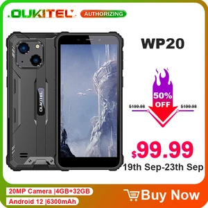 OUKITEL WP20 Android 12 6300mAh IP68 Waterproof Smartphone 5.93'' HD+ Display 4GB+32GB 20MP Dual Cameras 4G Rugged Mobile Phone