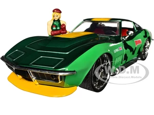 1969 Chevrolet Corvette Stingray ZL1 Green Metallic with Yellow Stripes and Cammy Diecast Figure "Street Fighter" Video Game "Anime Hollywood Rides"