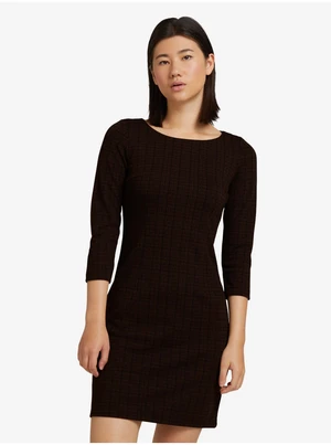 Dark Brown Women's Patterned Dress with Three-Quarter Sleeves Tom Tailor - Women