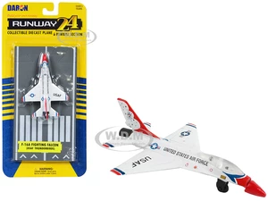 General Dynamics F-16 Fighting Falcon Fighter Aircraft White "United States Air Force Thunderbirds" with Runway Section Diecast Model Airplane by Run