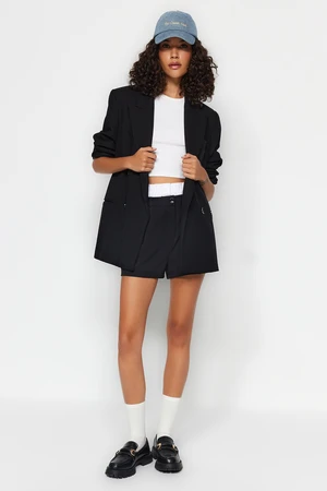 Trendyol Black Double Belt High Waist Woven Shorts