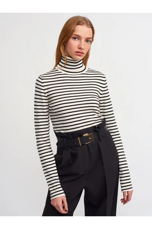 Dilvin 10302 Turtleneck Striped Sweater-cream-black
