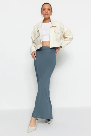 Trendyol Gray Maxi High Waist Elastic Knitted Skirt