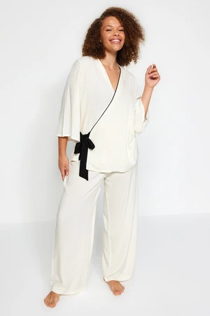 Trendyol Curve Weave Ecru Pajamas Set