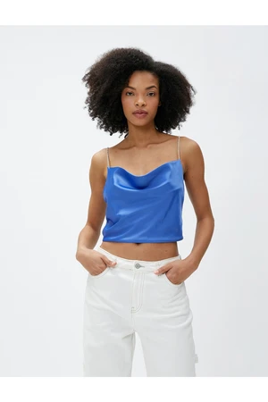 Koton Satin Blouse with Plunger Collar Thin Stone Straps