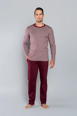 Men's pajamas Hilton long sleeves, long pants - melange-burgundy/burgundy