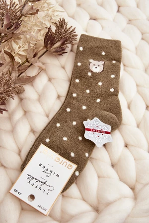 Women's insulated socks with polka dots and teddy bears, green