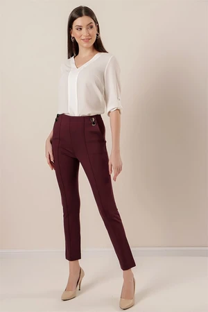 By Saygı Side Pockets, Buttons and Accessories, Lycra Stretchy Trousers Wide Size Range, Mink.