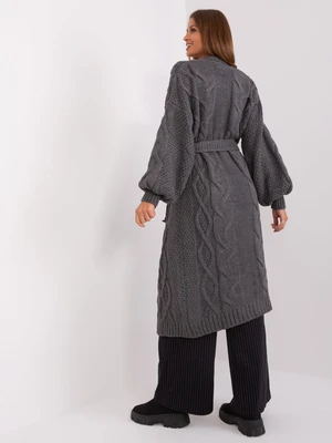 Dark grey long cardigan with cables from RUE PARIS