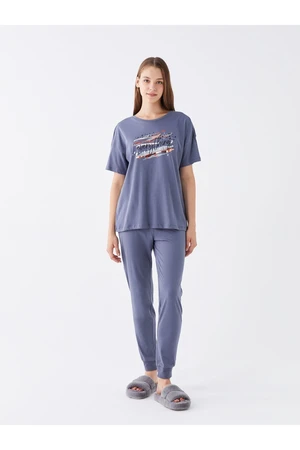 LC Waikiki Crew Neck Printed Short Sleeved Women's Pajamas Set