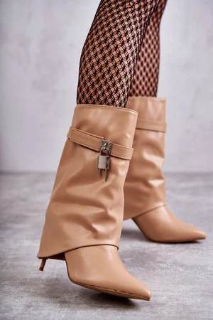 Leather high-heeled boots beige Steffi