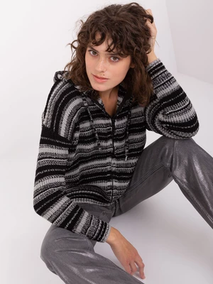 Grey and black women's sweater with a button