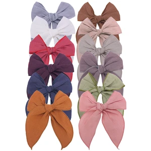 Fable Bow Hair Clips Baby Girls Women Linen Hemmed Hair Bow Clips Cotton Large Tails Hair Bows Accessories Hairgrips