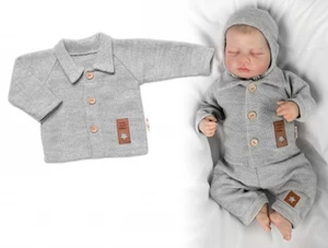 Pletený svetřík s knoflíčky Boy, Baby Nellys, šedý, vel. 56 (1-2m)