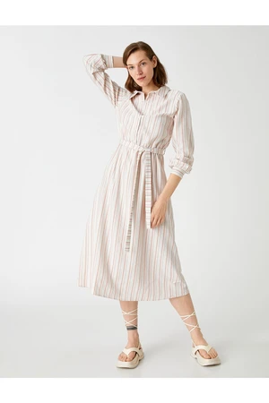 Koton Midi Length Shirt Dress With Belted Linen Blend