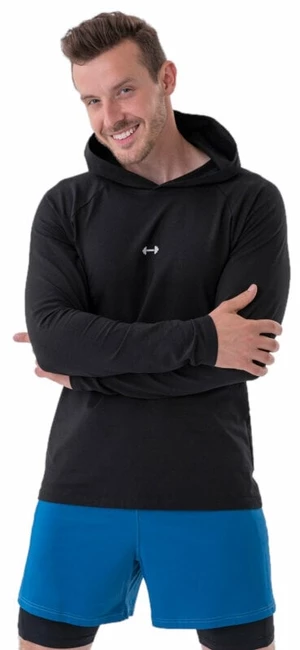 Nebbia Long-Sleeve T-shirt with a Hoodie Black L Maglietta fitness