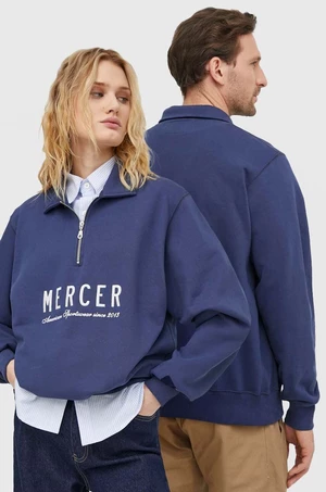 Bavlnená mikina Mercer Amsterdam The Quarter Zip tmavomodrá farba, s potlačou, MEAP241007