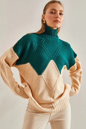 Bianco Lucci Women's Turtleneck Diamond Patterned Knitwear Sweater