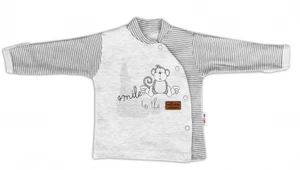 Baby Nellys Bavlněná košilka Monkey zapínání bokem - sv. šedý melírek, vel. 68 (3-6m)