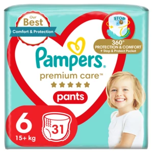 Pampers Premium Care Pants Plenkové kalhotky vel. 6, 15+ kg, 31 ks