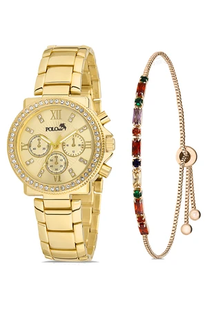 Polo Air Single Row Stone Sport Case Women's Wristwatch Colorful Zircon Stone Bracelet Combination Gold Color