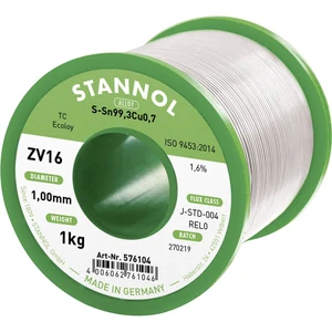 Stannol ZV16 spájkovací cín bez olova bez olova Sn99,3Cu0,7 1000 g 1 mm