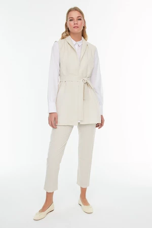 Trendyol Beige Linen Look Woven Suit with Belted Vest and Pants