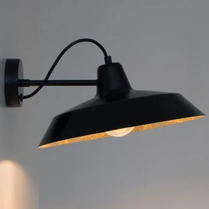 Čierne nástenné svietidlo s detailom v zlatej farbe Bulb Attack Cinco Basic