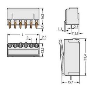 Zásuvkový konektor do DPS WAGO 2092-1305, 25.00 mm, pólů 5, rozteč 5 mm, 100 ks