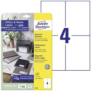Avery-Zweckform 6124 etikety 105 x 148 mm papier  biela 40 ks permanentné univerzálne etikety atrament, laser, kópie 10