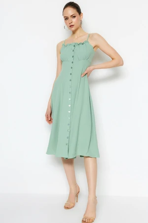 Trendyol Mint Midi Woven Button Detailed Dress