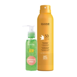 Babé Tělo - Transparentní opalovací sprej na mokrou pokožku SPF 50 200 ml + Aloe gel 90 ml zdarma