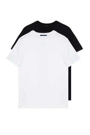 Trendyol Fekete-fehér férfi Basic Slim Fit 100% pamut 2-Pack Crew nyakú rövid ujjú póló