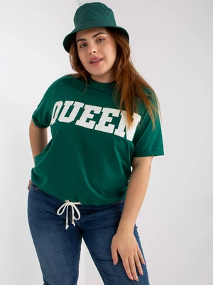 Dark green oversized cotton blouse with slogan