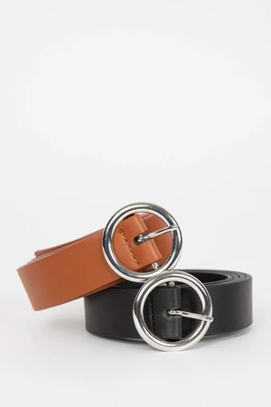 DEFACTO Woman Oval Buckle Faux Leather Dual Classic Belt