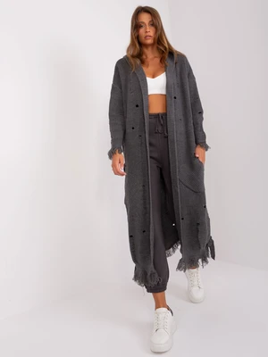 Dark grey long cardigan with fringe