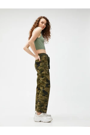 Koton Cargo Pants with Camouflage Pattern, Belt Detailed, Pocket.